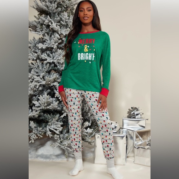 Light Up The Holidays PJ Set - Green/combo - Picture 4 of 8